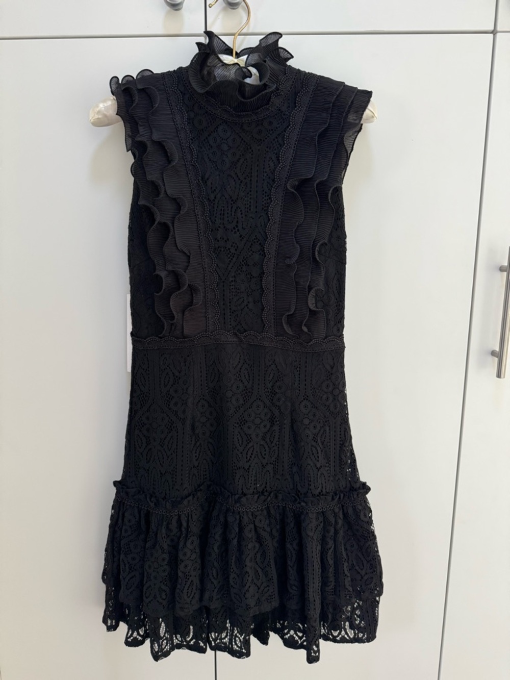 Aqua Black Lace Ruffle Mini Dress